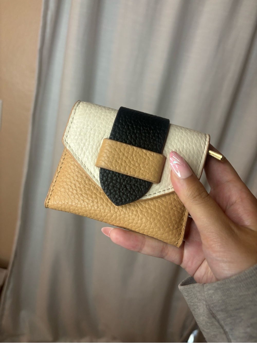 Tricolor Leather Mini Wallet - Cream, Tan & Black